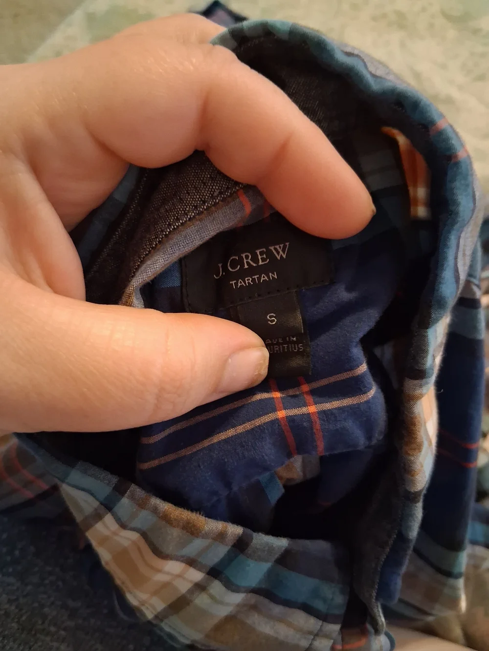 J.Crew Men's Blue and Tan Plaid Button-Down Shirt
